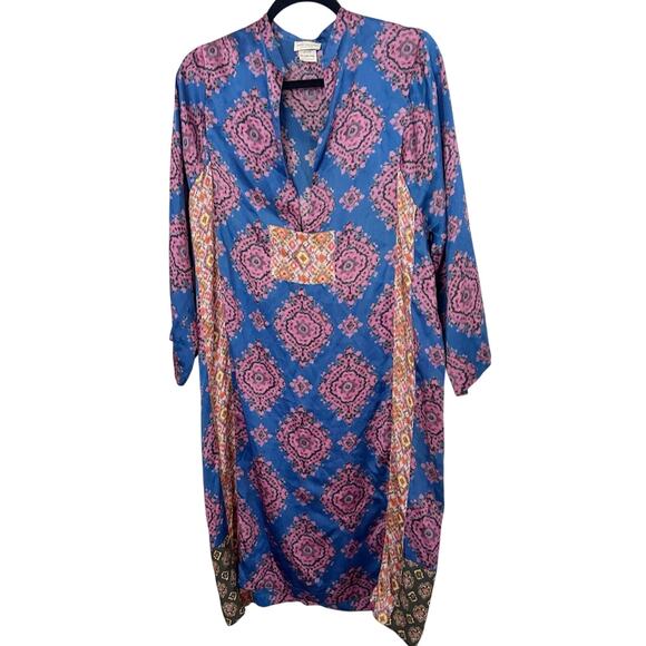 Dries Van Noten Dress Womens XS Kaftan Silk Patterned Midi Boho Artsy Multi Blue - Picture 2 of 8